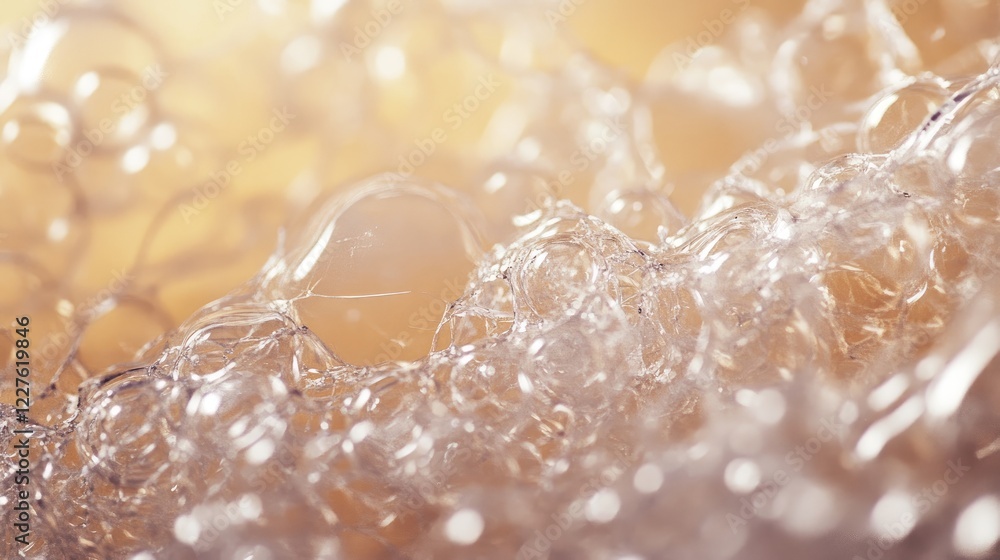 Poster clear macro shot of bubble wrap surface with soft focus and warm background