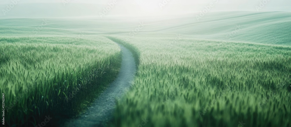 Aufkleber lush green wheat field pathway under summer light with ample space for text or design elements