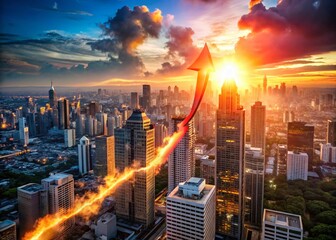 Fototapeta premium Aerial View Red Arrow Cityscape Growth Success Stock Photo