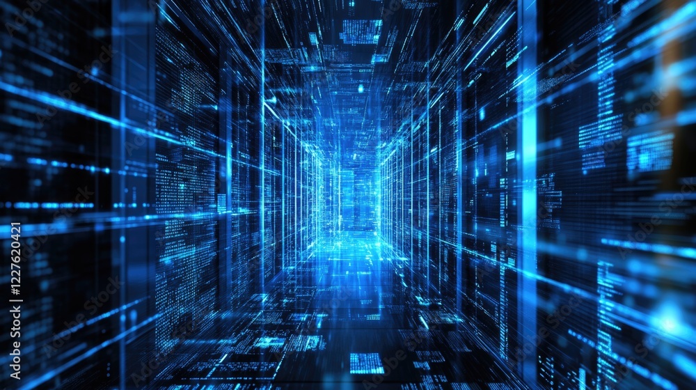 Poster digital shield of data protection in cyber space with futuristic blue lines and empty space for text
