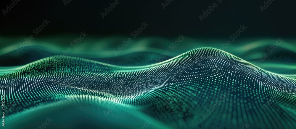 Poster abstract green wave circuit board with digital textures and copy space for future technology and inn