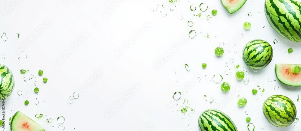 Poster fresh watermelon slices on white background with clear copy space for text and refreshing summer vib