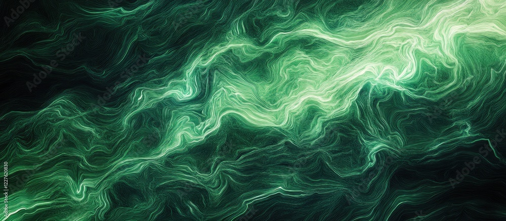 Poster Neon Green Wavy Background Abstract Texture with Fluid Lines and Empty Space for Text or Graphics