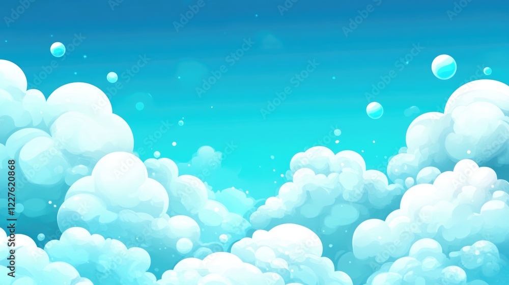 Poster horizontal banner featuring fluffy clouds against a vibrant blue sky with ample space for custom tex