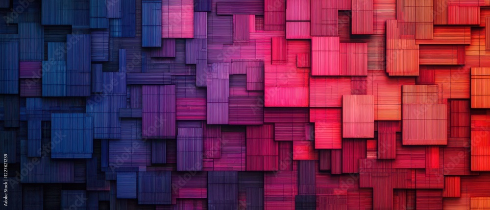 Aufkleber a vibrant, abstract pattern of overlapping squares in shades of blue, pink, and red, creating a dyna