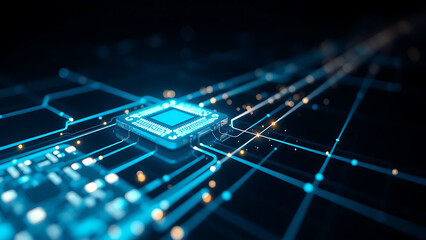 Obraz premium A Futuristic Microchip with High-Speed Data Transfer – Glowing Circuitry & Technology Illustration
