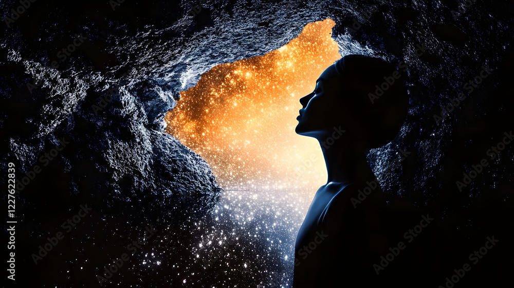 Canvas Prints exploring the depths of the cosmic void through the silhouette of a dreaming figure