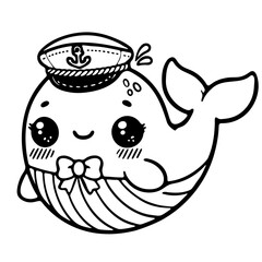 cute whale illustration for coloring books