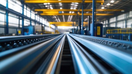 Industrial Warehouse Interior with Roll Forming Machinery for Continuous Roofing Profile Production