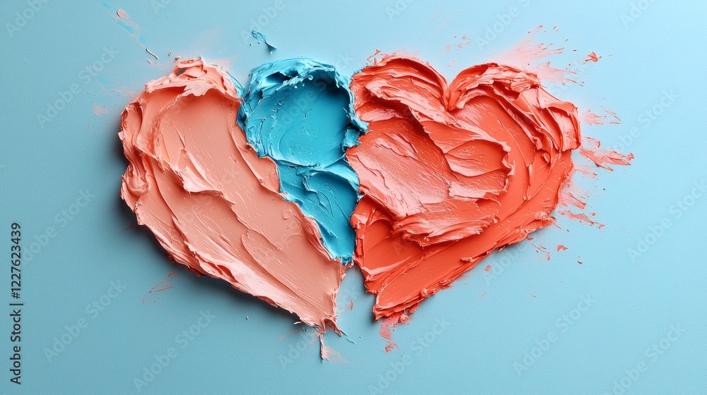 Poster conceptual art of a heart split into two parts one for love and one for law stock photo with side co