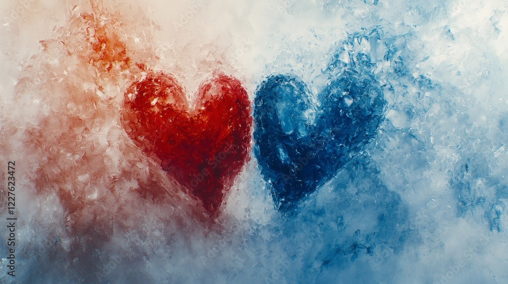 Poster conceptual art of a heart split into two parts one for love and one for law stock photo with side co