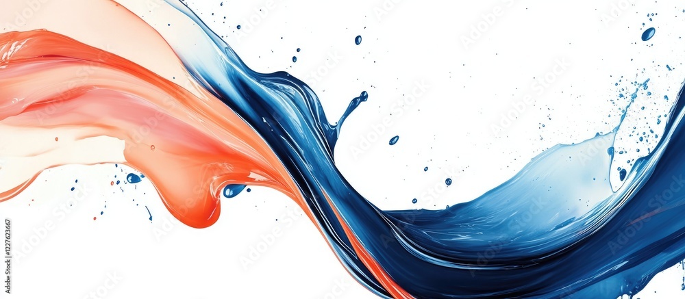 Poster vibrant abstract splashes of blue and red paint with flowing curves ideal for branding and promotion