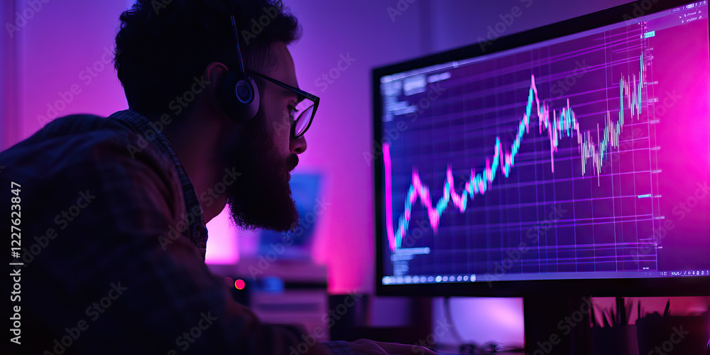 Aufkleber man viewing stock market data on computer monitor