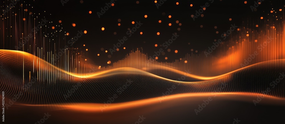 Poster abstract sound waves with equalizer bars dynamic art on dark background with space for text design e