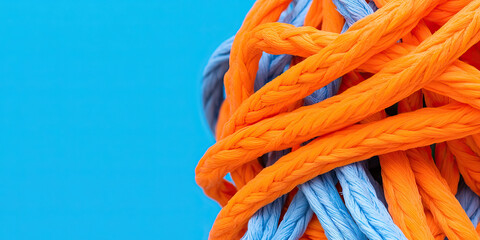 Intertwined Orange and Light Blue Braided Ropes