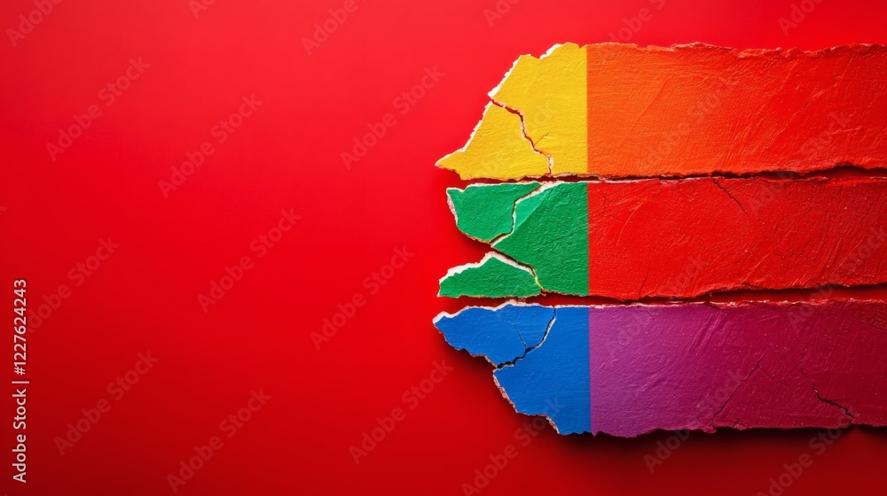 Poster broken rainbow flag symbolizing challenges to lgbtq rights stock photo with side copy space