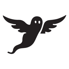 Spooky Flying Ghost Silhouette Illustration with Wings