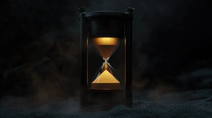 Hourglass glowing in darkness symbolizing the passage of time and the inevitability of change in life and nature.