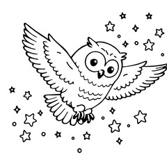 Obraz premium cute flying owl illustration for coloring books
