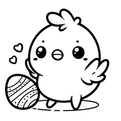 cute chicken with egg illustration for coloring books