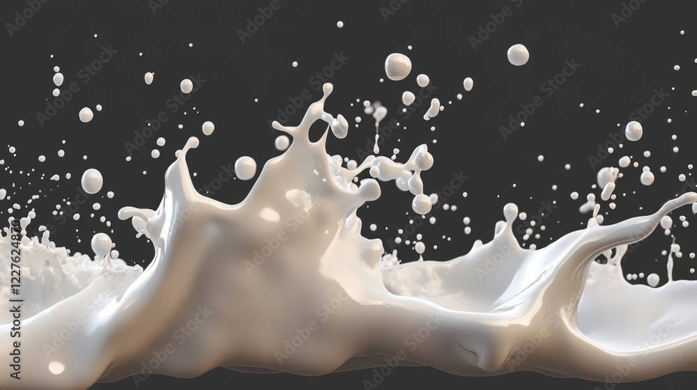 Poster dynamic milk splash creating captivating patterns on a dark background ideal for food and beverage a