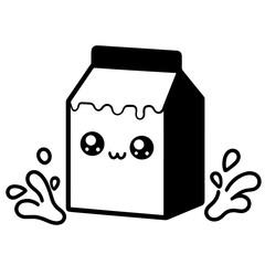 cute illustration of a carton of milk for coloring book