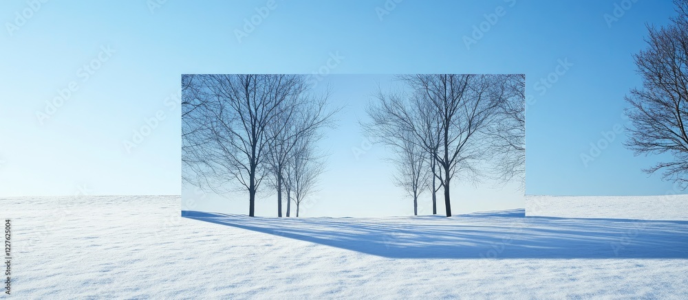 Aufkleber folding presentation board with winter tree shadows under a blue sky and white background providing 