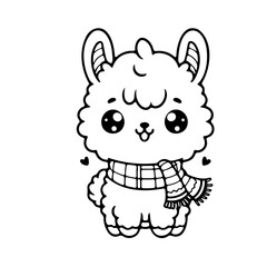 cute  sheep wearing scarf illustration for coloring books