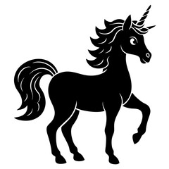 Cute Unicorn Silhouette Line Art  Black Vector Carton Illustration