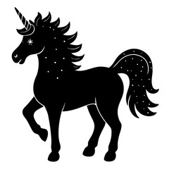 Cute Unicorn Silhouette Line Art  Black Vector Carton Illustration