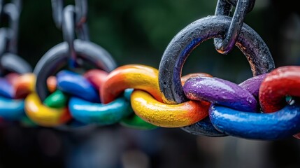 Activists chaining themselves to government structures to protest LGBTQ discrimination Stock Photo with side copy space
