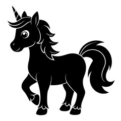 Cute Unicorn Silhouette Line Art  Black Vector Carton Illustration