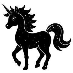 Cute Unicorn Silhouette Line Art  Black Vector Carton Illustration
