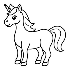 Cute Unicorn Silhouette Line Art  Black Vector Carton Illustration