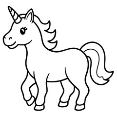 Cute Unicorn Silhouette Line Art  Black Vector Carton Illustration