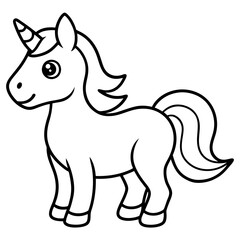 Cute Unicorn Silhouette Line Art  Black Vector Carton Illustration