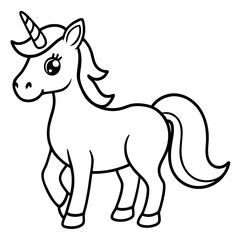 Cute Unicorn Silhouette Line Art  Black Vector Carton Illustration
