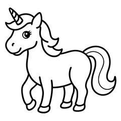 Cute Unicorn Silhouette Line Art  Black Vector Carton Illustration
