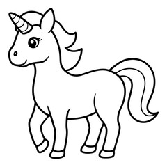 Cute Unicorn Silhouette Line Art  Black Vector Carton Illustration