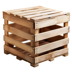A wooden crate with slats stacked on white background