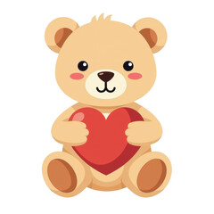 Obraz premium Cute Teddy Bear Holding Heart, Valentine's - Minimalist style