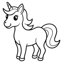Cute Unicorn Silhouette Line Art  Black Vector Carton Illustration