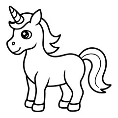 Cute Unicorn Silhouette Line Art  Black Vector Carton Illustration