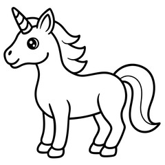 Cute Unicorn Silhouette Line Art  Black Vector Carton Illustration