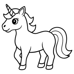 Cute Unicorn Silhouette Line Art  Black Vector Carton Illustration