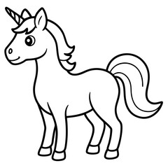 Cute Unicorn Silhouette Line Art  Black Vector Carton Illustration
