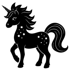 Cute Unicorn Silhouette Line Art  Black Vector Carton Illustration