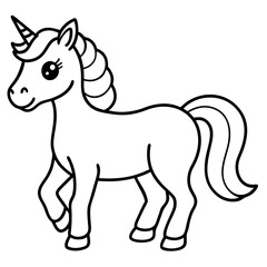 Cute Unicorn Silhouette Line Art  Black Vector Carton Illustration
