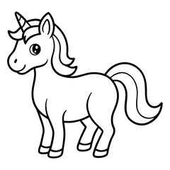 Cute Unicorn Silhouette Line Art  Black Vector Carton Illustration
