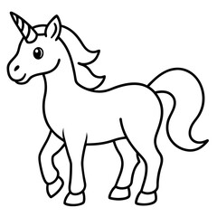 Cute Unicorn Silhouette Line Art  Black Vector Carton Illustration